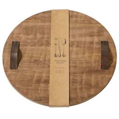 MUDPIE ROUND WOOD BOARD WITH LEATHER HANDLES SERVEWARE