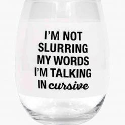 About Face Designs TALKING IN CURSIVE WINE GLASS BAR & BEVERAGE