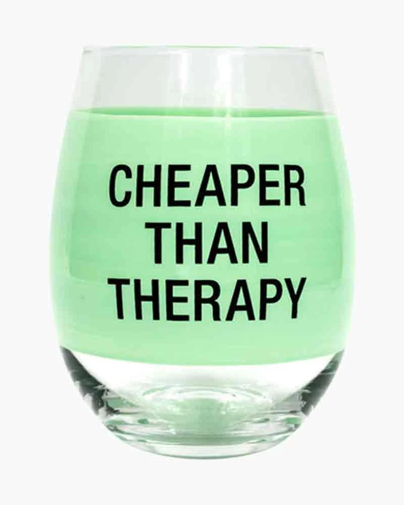 About Face Designs BAR & BEVERAGE CHEAPER THERAPY WINE GLASS 1 About Face Designs BAR & BEVERAGE CHEAPER THERAPY WINE GLASS
