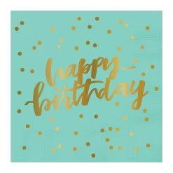 SLANT HAPPY BIRTHDAY FOIL BEVERAGE NAPKINS