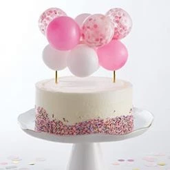 SLANT BALLOON GARLAND CAKE TOPPER, PINK/WHITE PAPER PRODUCTS