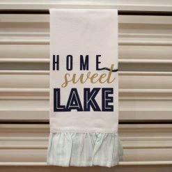 THE ROYAL STANDARD LINENS HOME SWEET LAKE RUFFLE HAND TOWEL, WHITE/ROYAL