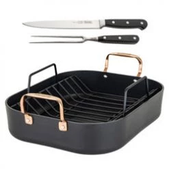 Clipper Corporation NON-STICK ROASTER WITH RACK & CARVING SET, COPPER HANDLES