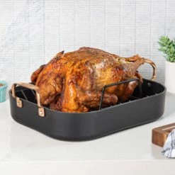Clipper Corporation NON-STICK ROASTER WITH RACK & CARVING SET, COPPER HANDLES