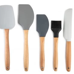 CORE HOME 5 PC BEECH & SILICONE UTENSIL SET