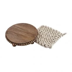 MUDPIE SERVEWARE BEADED TRIVET W/ CROCHET POT HOLDER SET
