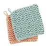 MUDPIE PINK/BLUE PASTEL CROCHET POT HOLDER SET LINENS