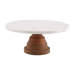 MUDPIE MARBLE WOOD PEDESTAL CAKE STAND SERVEWARE