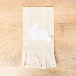 THE ROYAL STANDARD COTTONTAIL BUNNY RUFFLE HAND TOWEL, OAT/WHITE