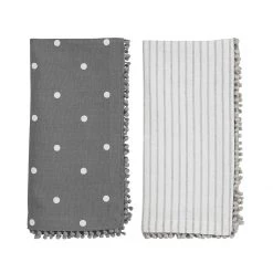 MUDPIE GRAY STRIPE COTTON POM NAPKINS
