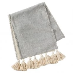 MUDPIE LINENS GRAY PONCHAA TABLE RUNNER