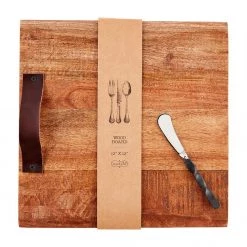 MUDPIE SERVEWARE LEATHER HANDLE BOARD SET, SQUARE