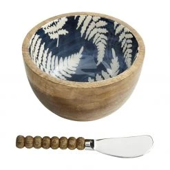 MUDPIE BLUE FERN LEAF ENAMEL DIP BOWL SET SERVEWARE
