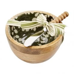 MUDPIE GREEN FERN LEAF ENAMEL DIP BOWL SET