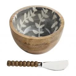 MUDPIE GREY FERN LEAF ENAMEL DIP BOWL SET