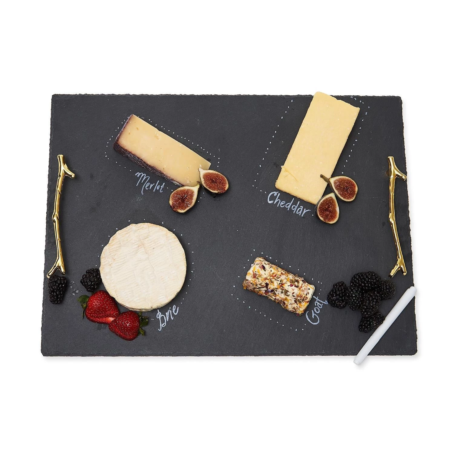 Two's Co/Cupcakes & Cartwheels SERVEWARE SLATE TRAY W/ GOLD TWIG HANDLES AND TWO CHALK PENS 2 Two's Co/Cupcakes & Cartwheels SERVEWARE SLATE TRAY W/ GOLD TWIG HANDLES AND TWO CHALK PENS