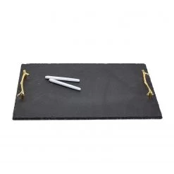 Two's Co/Cupcakes & Cartwheels SERVEWARE SLATE TRAY W/ GOLD TWIG HANDLES AND TWO CHALK PENS