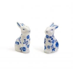 Two's Co/Cupcakes & Cartwheels BLUE & WHITE PORCELAIN BUNNY SALT & PEPPER SHAKER SET