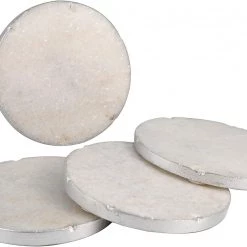 THIRSTYSTONE BAR & BEVERAGE MARBLE/SILVER COASTER SET