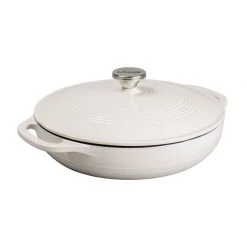 LODGE MANUFACTURING 3.6 QT ENAMEL CASSEROLE, OYSTER WHITE CAST IRON