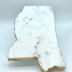 THE ROYAL STANDARD MISSISSIPPI SHAPED MARBLE SERVING BOARD WHITE/GOLD