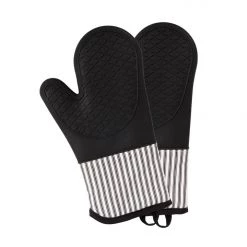 KA & F GROUP LINENS BLACK SILICONE OVEN MITTS, SET OF 2