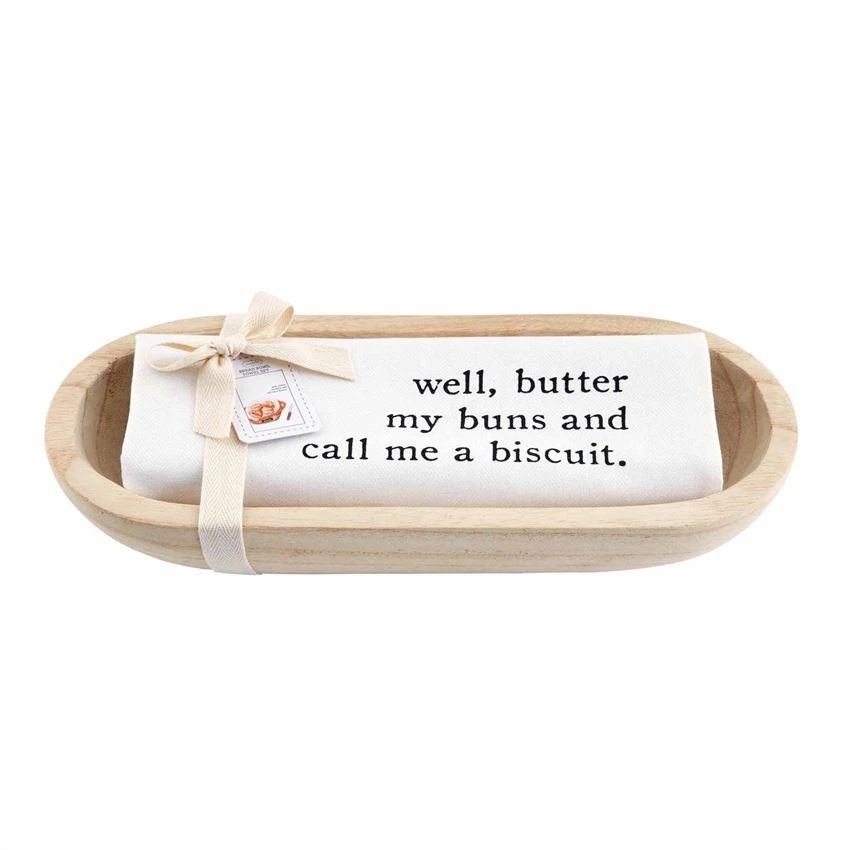 MUDPIE PAULOWNIA BREAD BOWL AND "BUTTER MY BISCUITS" TOWEL SERVEWARE 1 MUDPIE PAULOWNIA BREAD BOWL AND "BUTTER MY BISCUITS" TOWEL SERVEWARE