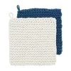 MUDPIE WHITE AND BLUE CROCHET POT HOLDER SET