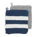 MUDPIE NAVY STRIPE CROCHET POT HOLDER SET