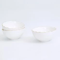 MARY SQUARE CERAMIC GOLD RIM BOWLS, SET OF 3 SERVEWARE