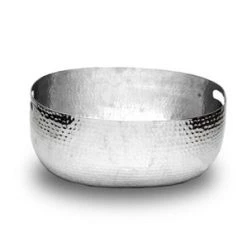 INDIA HANDICRAFTS SERVEWARE HAMMERED HANDLE SILVER OVAL BOWL